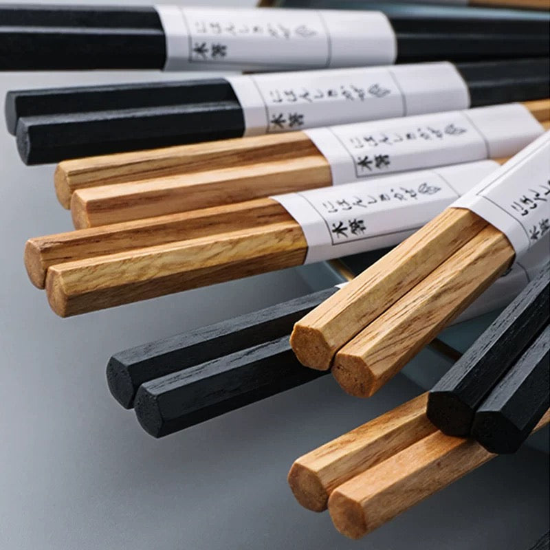 Hexagon Chestnut Wood Chopstick (10 Pcs/Set) /Min Order 10 Set