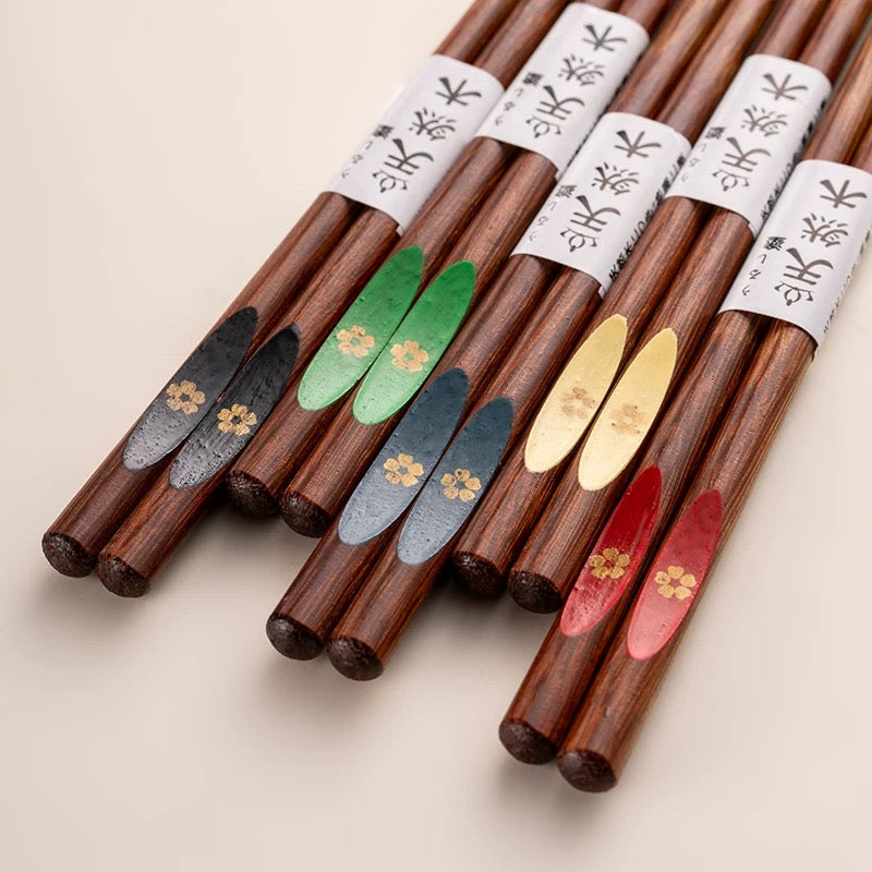 Cherry Blossom Wenge Wood Chopsticks with Vibrant Floral Accents (5 Pcs/Set) /Min Order 10 Set (Copy)