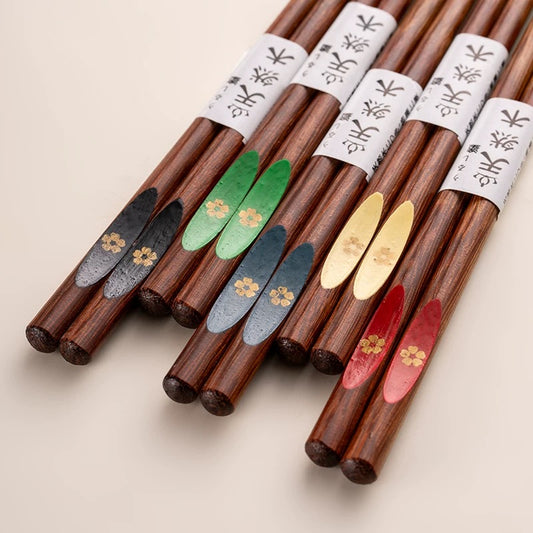 Cherry Blossom Wenge Wood Chopsticks with Vibrant Floral Accents (5 Pcs/Set) /Min Order 10 Set (Copy)