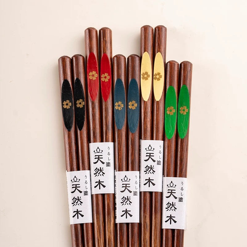 Cherry Blossom Wenge Wood Chopsticks with Vibrant Floral Accents (5 Pcs/Set) /Min Order 10 Set (Copy)